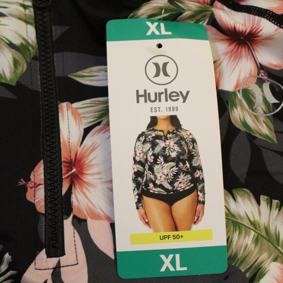 NWT Hurley Women's Floral Long Sleeve UPF 50+ Rash Guard Swim Shirt, Size XL - Picture 2 of 3